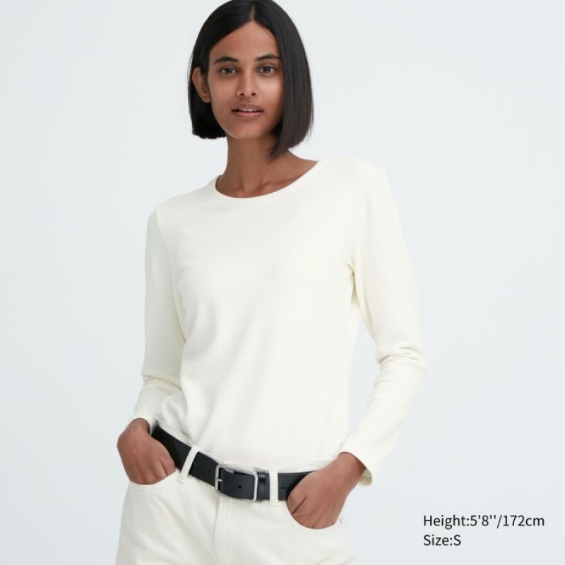 Uniqlo HEATTECH Ultra Warm Crew Neck Long-Sleeve レディース Tシャツ 白 | 4064549