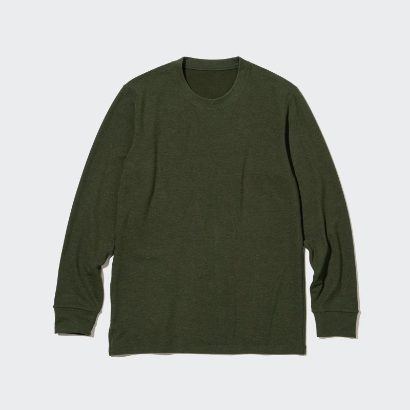 Uniqlo HEATTECH Ultra Warm Crew Neck Long-Sleeve メンズ Tシャツ オリーブ | 244444