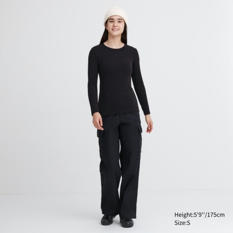 Uniqlo HEATTECH Ultra Warm Crew Neck Long-Sleeve レディース Tシャツ 黒 | 4570412
