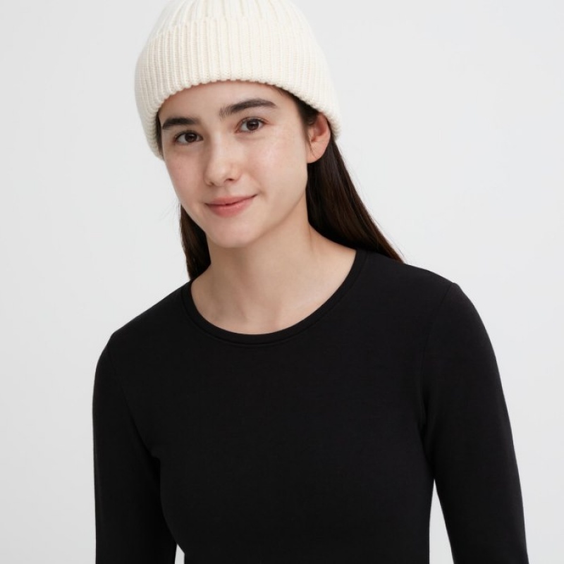 Uniqlo HEATTECH Ultra Warm Crew Neck Long-Sleeve レディース Tシャツ 黒 | 4570412