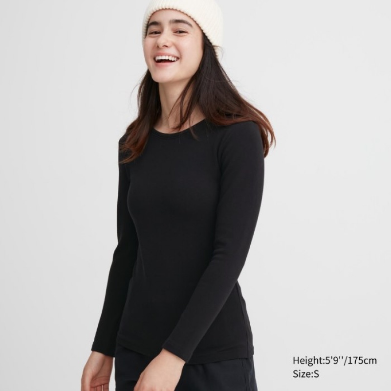 Uniqlo HEATTECH Ultra Warm Crew Neck Long-Sleeve レディース Tシャツ 黒 | 4570412