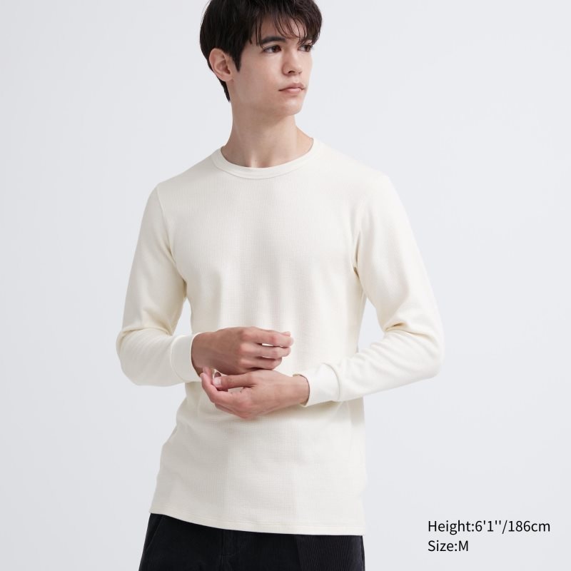 Uniqlo Heattech Cotton Waffle Crew Neck Extra Warm メンズ Tシャツ 白 | 7474377