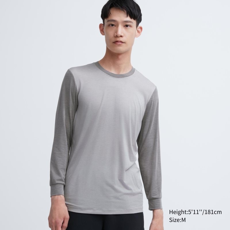 Uniqlo Heattech Crew Neck Long Sleeve メンズ Tシャツ グレー | 8283739
