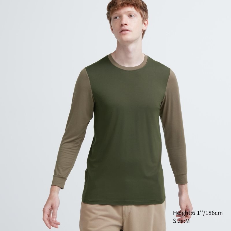 Uniqlo Heattech Crew Neck Long Sleeve メンズ Tシャツ 緑 | 4204326