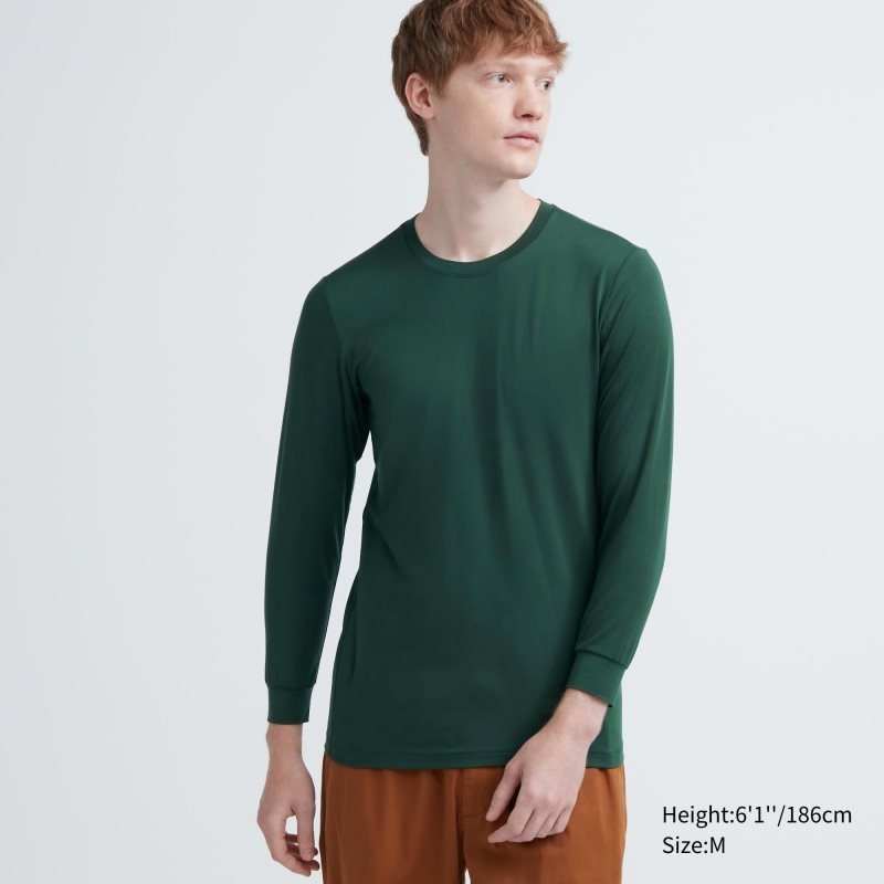 Uniqlo Heattech Crew Neck Long-sleeve メンズ Tシャツ 緑 | 6752870