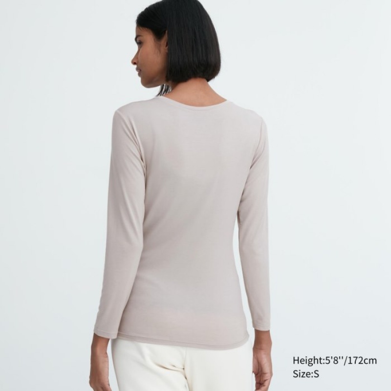 Uniqlo Heattech Crew Neck Long-sleeve レディース Tシャツ グレー | 3152726