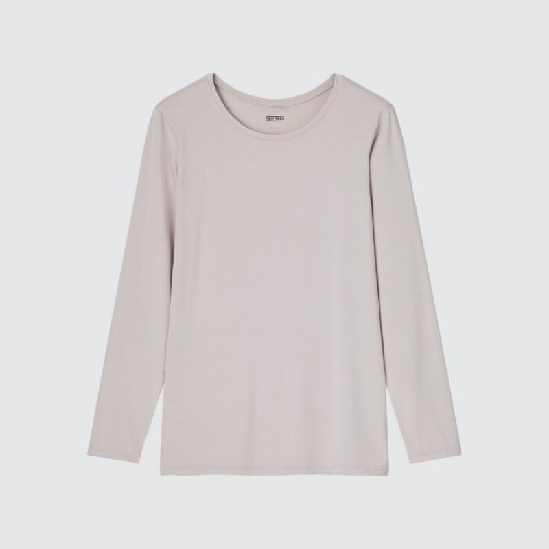 Uniqlo Heattech Crew Neck Long-sleeve レディース Tシャツ グレー | 3152726