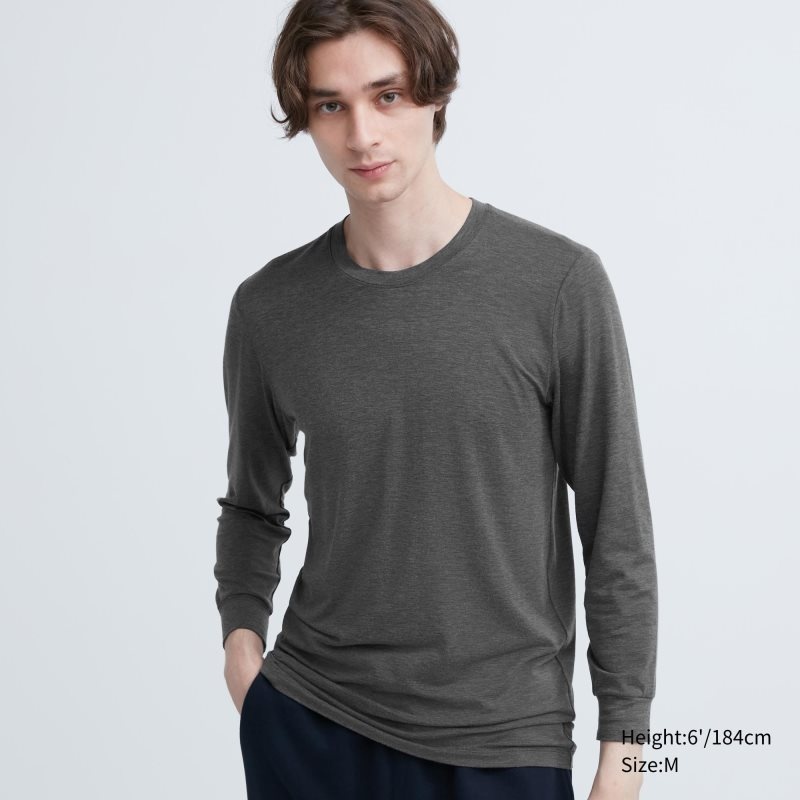Uniqlo Heattech Crew Neck Long-sleeve メンズ Tシャツ グレー | 4330252