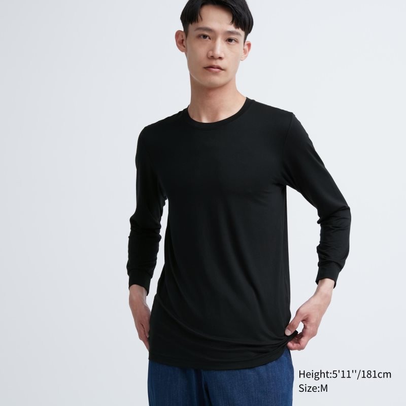 Uniqlo Heattech Crew Neck Long-sleeve メンズ Tシャツ 黒 | 2360267