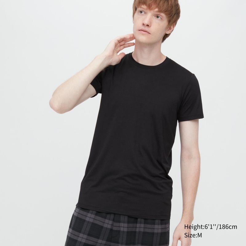 Uniqlo Heattech Short Sleeve メンズ Tシャツ 黒 | 3705212