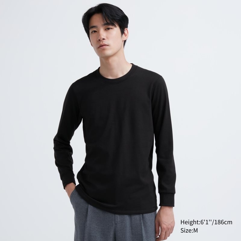 Uniqlo Heattech Ultra Warm Crew Neck メンズ Tシャツ 黒 | 6663473
