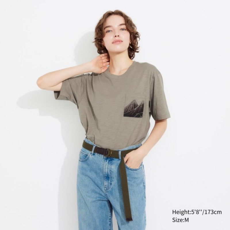 Uniqlo Hokusai UT Short Sleeve レディース Tシャツ ベージュ | 4464343