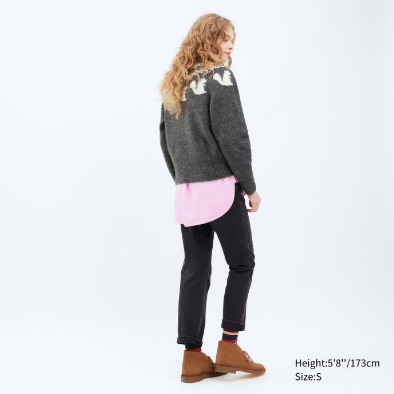 Uniqlo Jacquard Crew Neck Long-Sleeve レディース セーター 青 | 6532986
