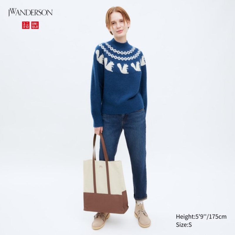 Uniqlo Jacquard Crew Neck Long-Sleeve レディース セーター 青 | 6532986
