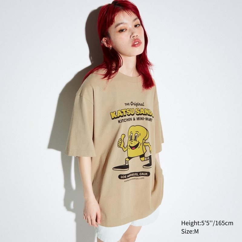 Uniqlo L.A. Eats Ut Oversized Short-sleeve Graphic Katsu Sando メンズ Tシャツ ベージュ | 3567862