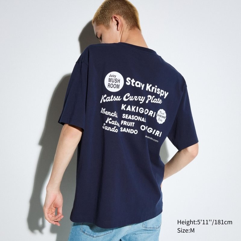 Uniqlo L.A. Eats Ut Oversized Short-sleeve Graphic Katsu Sando メンズ Tシャツ ネイビー | 9424353