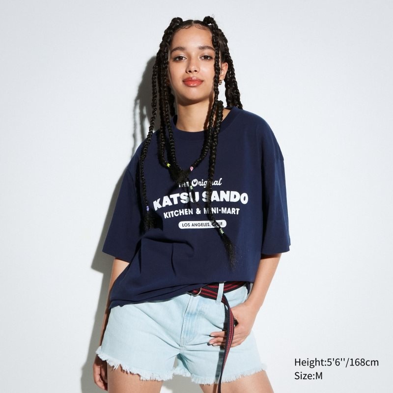 Uniqlo L.A. Eats Ut Oversized Short-sleeve Graphic Katsu Sando メンズ Tシャツ ネイビー | 9424353
