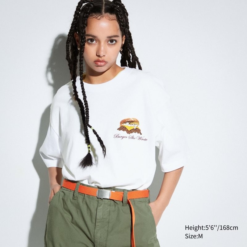 Uniqlo L.A. Eats Ut Oversized Short-sleeve Graphic Burger She Wrote メンズ Tシャツ 白 | 4179607