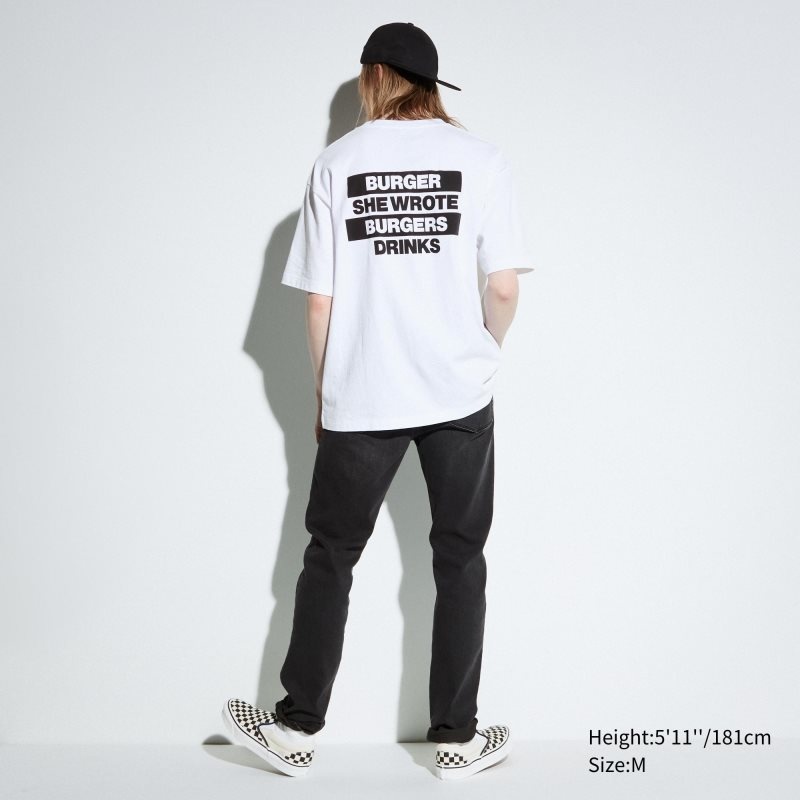 Uniqlo L.A. Eats Ut Oversized Short-sleeve Graphic Burger She Wrote メンズ Tシャツ 白 | 9030963