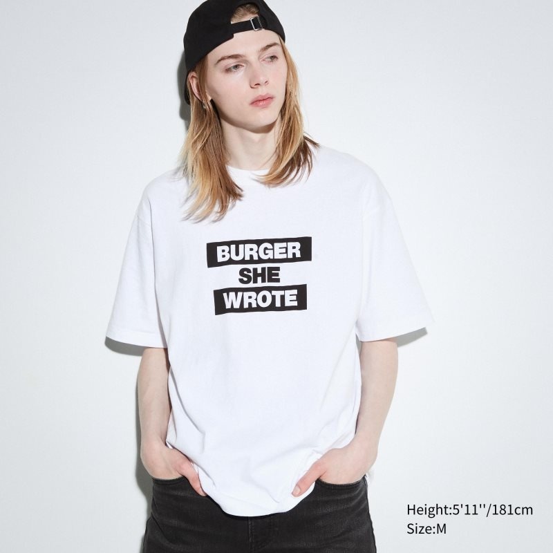 Uniqlo L.A. Eats Ut Oversized Short-sleeve Graphic Burger She Wrote メンズ Tシャツ 白 | 9030963