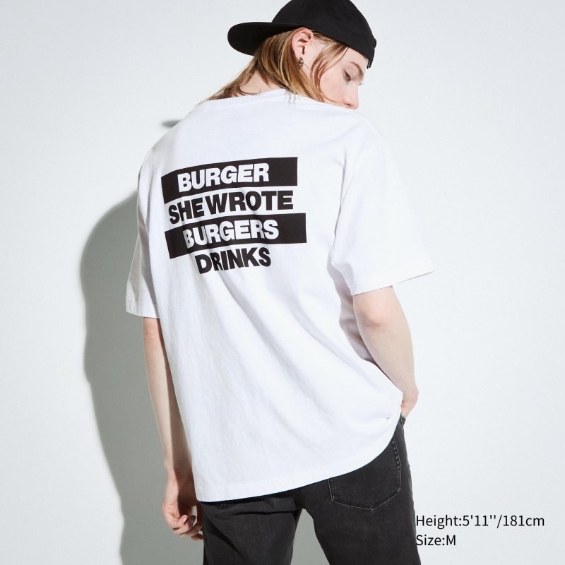 Uniqlo L.A. Eats Ut Oversized Short-sleeve Graphic Burger She Wrote メンズ Tシャツ 白 | 9030963