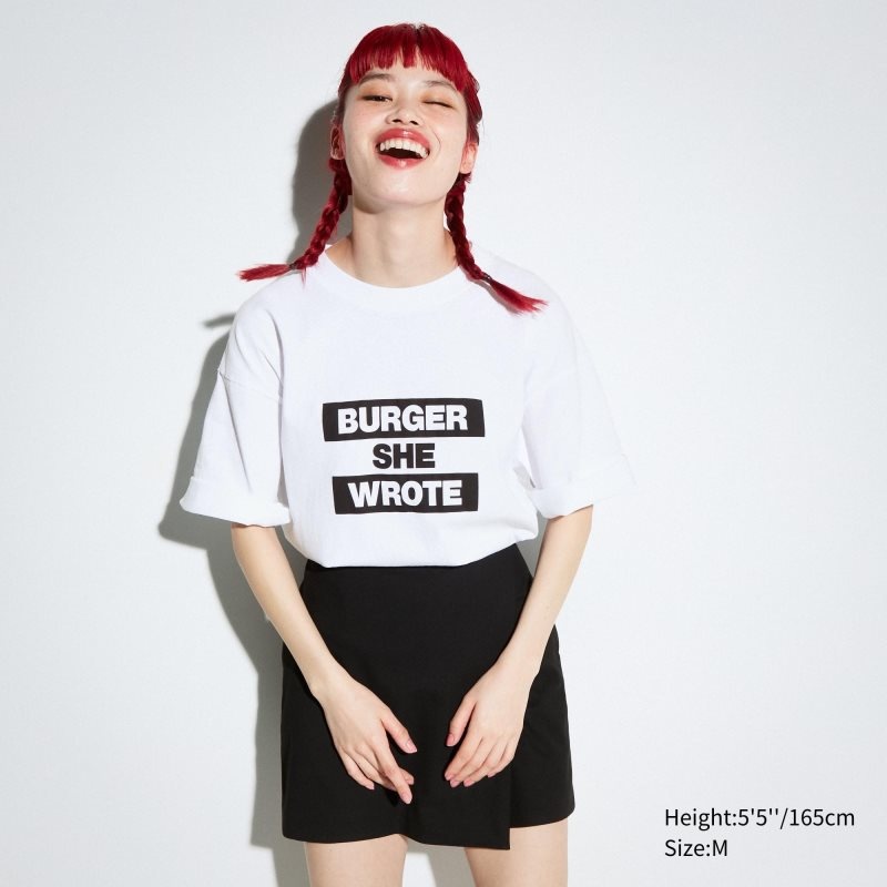 Uniqlo L.A. Eats Ut Oversized Short-sleeve Graphic Burger She Wrote メンズ Tシャツ 白 | 9030963