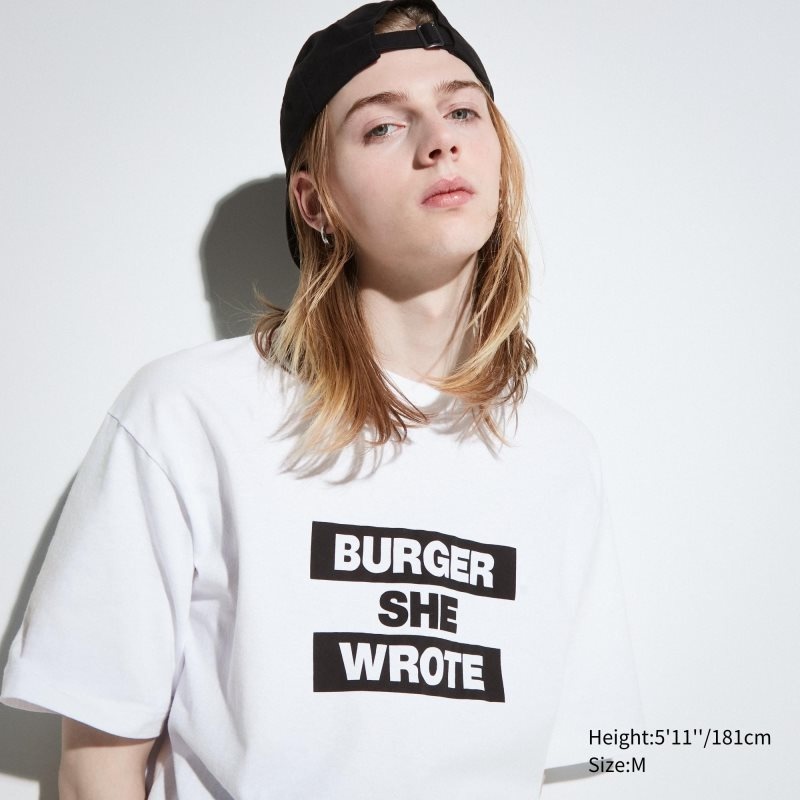 Uniqlo L.A. Eats Ut Oversized Short-sleeve Graphic Burger She Wrote メンズ Tシャツ 白 | 9030963