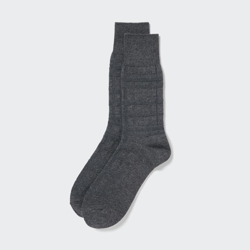 Uniqlo Links Checked メンズ ソックス グレー | 5365355