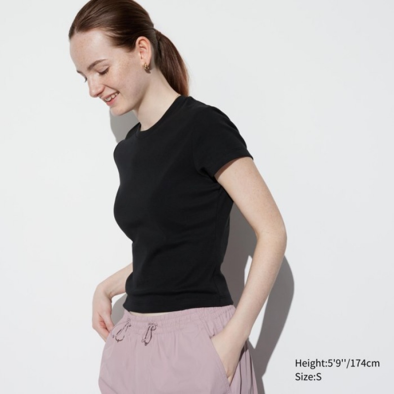 Uniqlo Mini Short Sleeve レディース Tシャツ 黒 | 9922844
