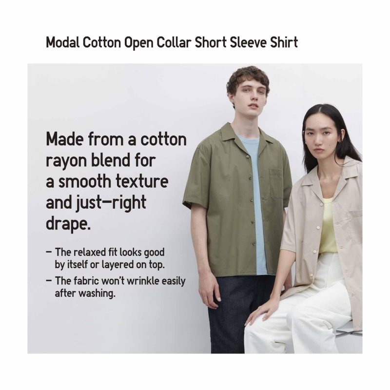 Uniqlo Open Collar Short-sleeve メンズ シャツ ベージュ | 2875613