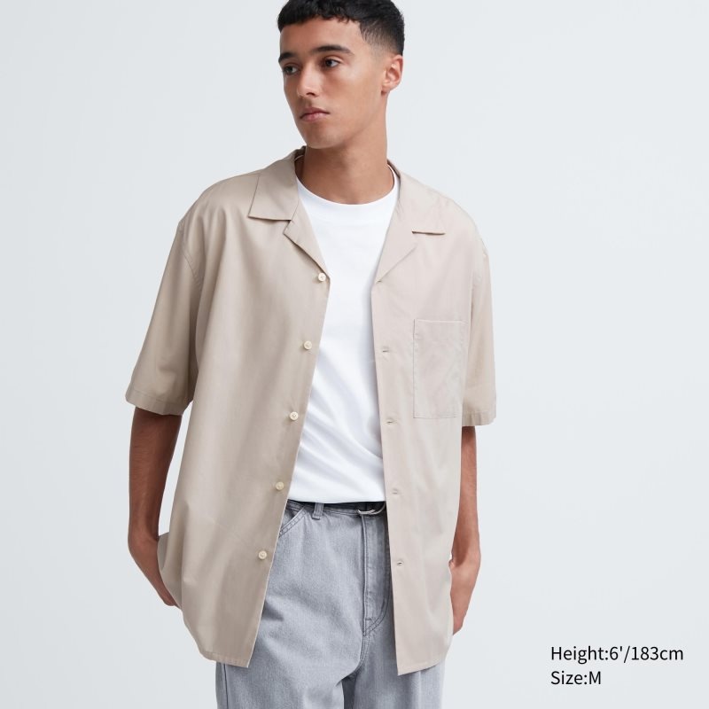 Uniqlo Open Collar Short-sleeve メンズ シャツ ベージュ | 2875613