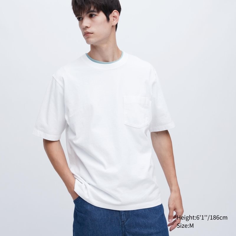 Uniqlo Oversized Pocket Crew Neck Half-sleeve メンズ Tシャツ 白 | 7619223