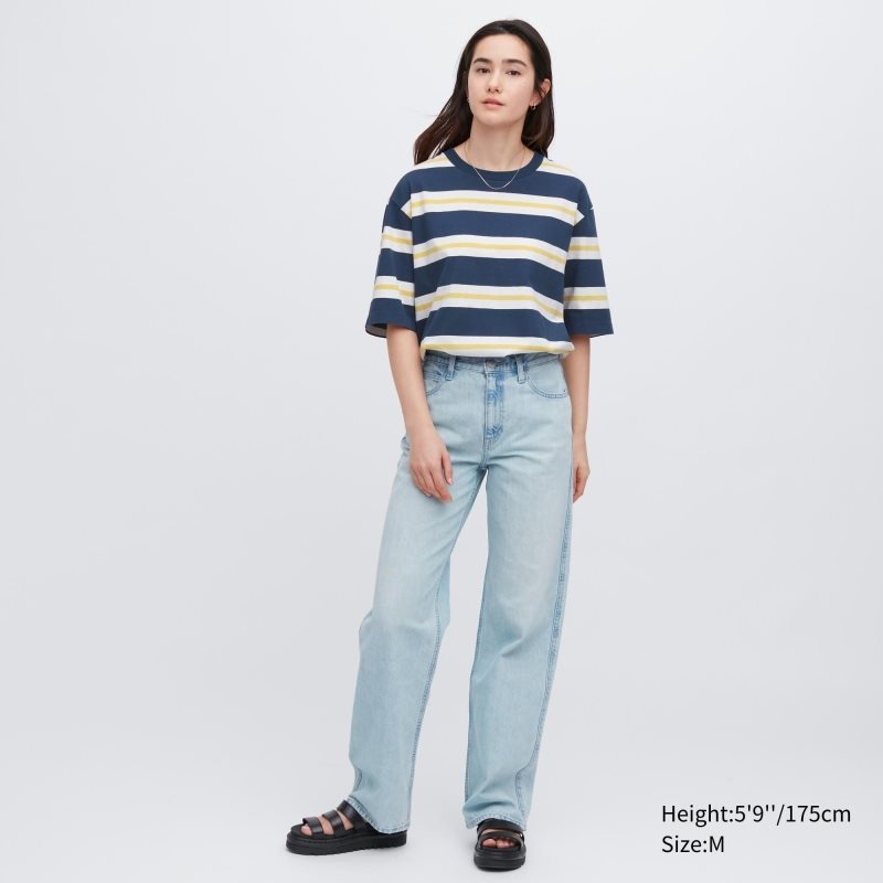 Uniqlo Oversized Striped Half-sleeve メンズ Tシャツ 青 | 7876165