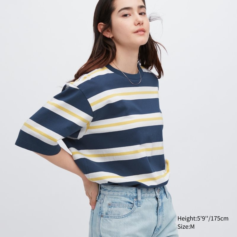 Uniqlo Oversized Striped Half-sleeve メンズ Tシャツ 青 | 7876165