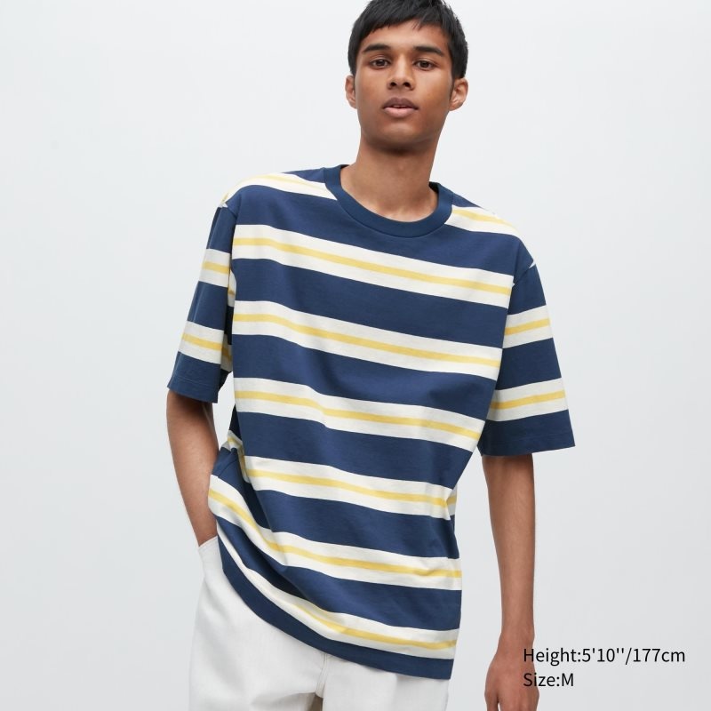 Uniqlo Oversized Striped Half-sleeve メンズ Tシャツ 青 | 7876165