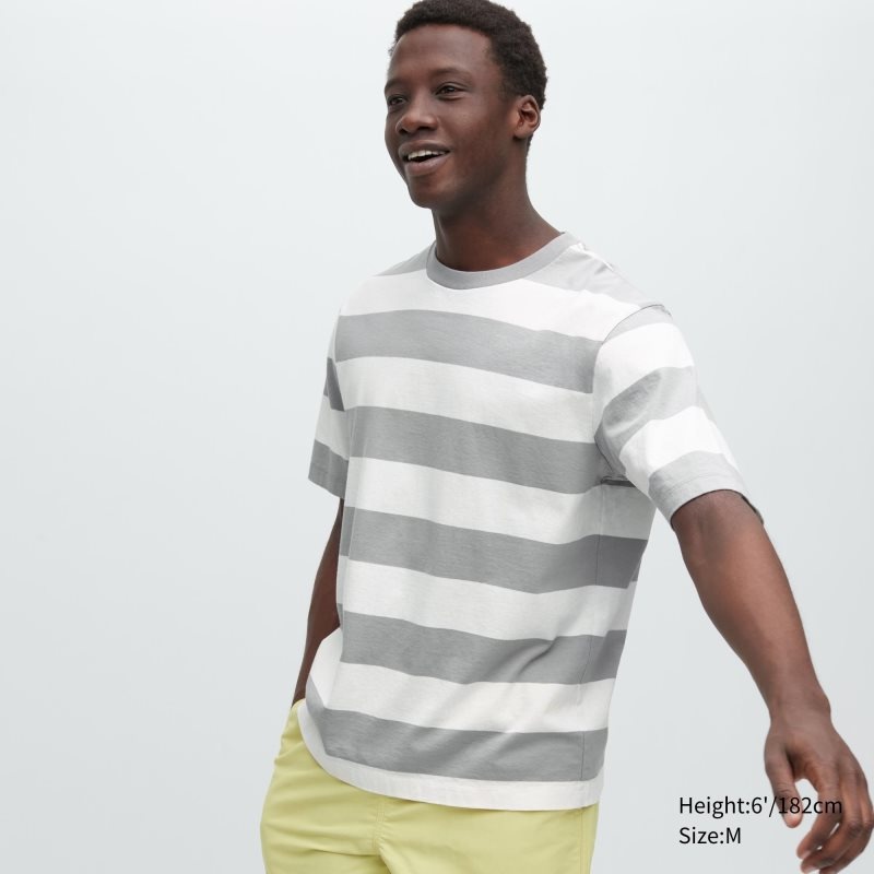 Uniqlo Oversized Striped Half-sleeve メンズ Tシャツ グレー | 4453904