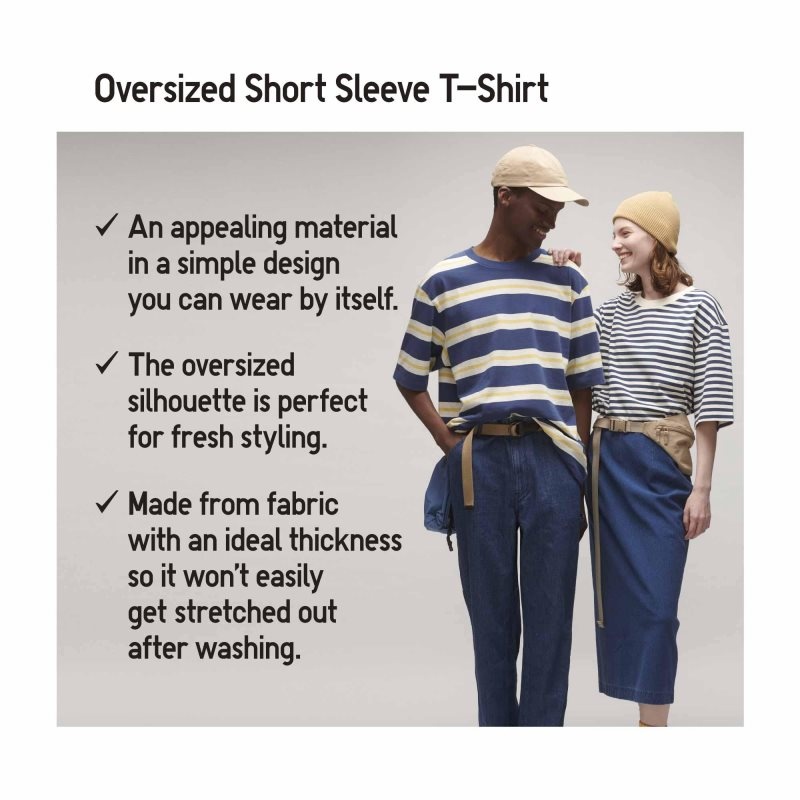 Uniqlo Oversized Striped Half-sleeve メンズ Tシャツ ピンク | 7025133
