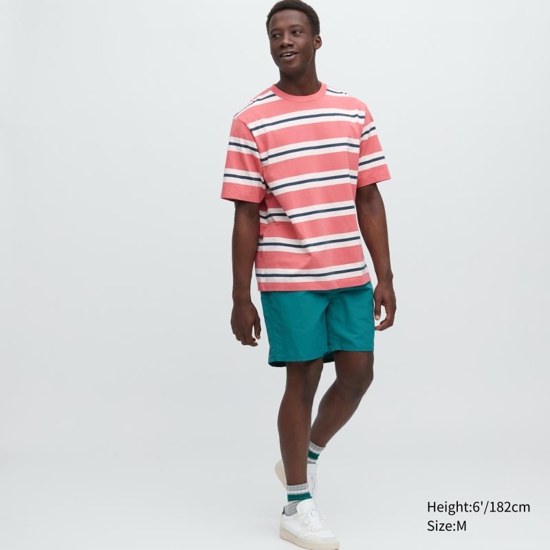 Uniqlo Oversized Striped Half-sleeve メンズ Tシャツ ピンク | 7025133