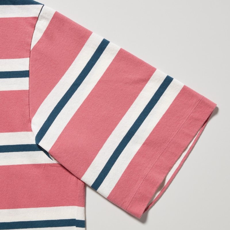 Uniqlo Oversized Striped Half-sleeve メンズ Tシャツ ピンク | 7025133