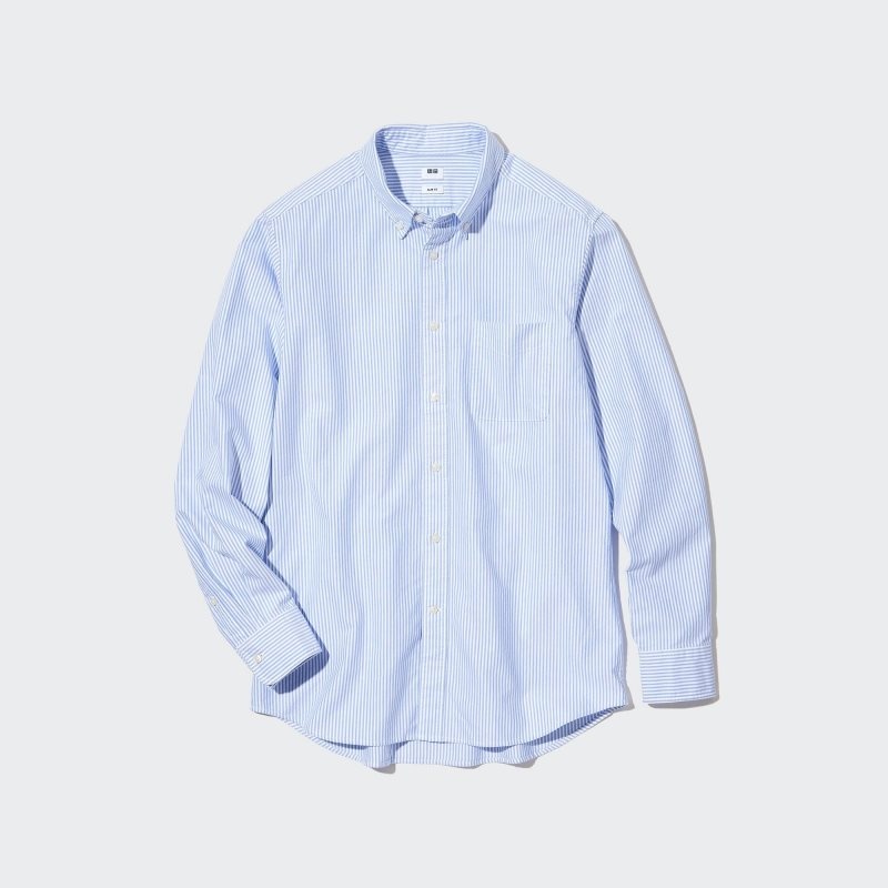 Uniqlo Oxford Striped Slim-fit Long-sleeve メンズ シャツ 青 | 6976012