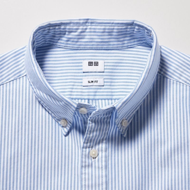 Uniqlo Oxford Striped Slim-fit Long-sleeve メンズ シャツ 青 | 6976012