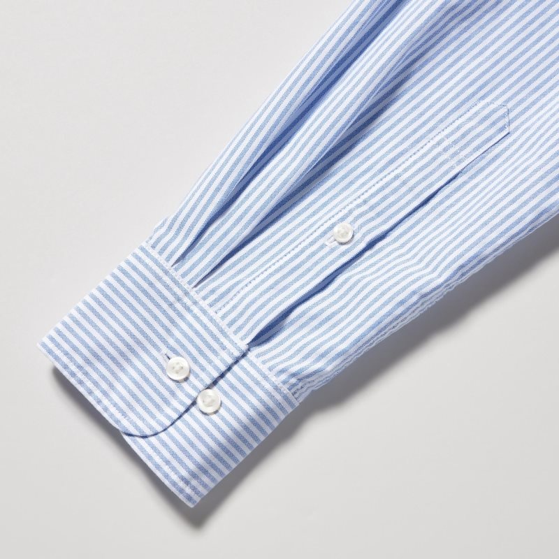 Uniqlo Oxford Striped Slim-fit Long-sleeve メンズ シャツ 青 | 6976012