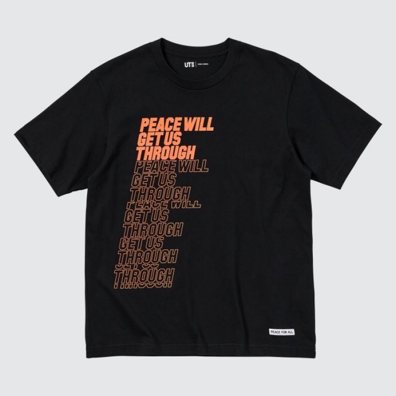 Uniqlo PEACE FOR ALL Short-Sleeve Graphic Shingo Kunieda レディース Tシャツ 黒 | 3527535