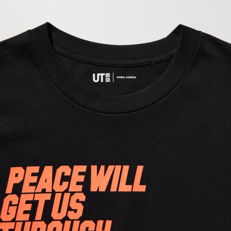 Uniqlo PEACE FOR ALL Short-Sleeve Graphic Shingo Kunieda レディース Tシャツ 黒 | 3527535