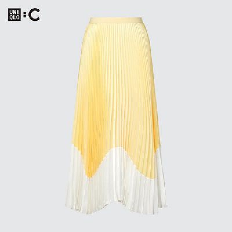 Uniqlo Pleated Color Block レディース スカート 黄色 | 888926