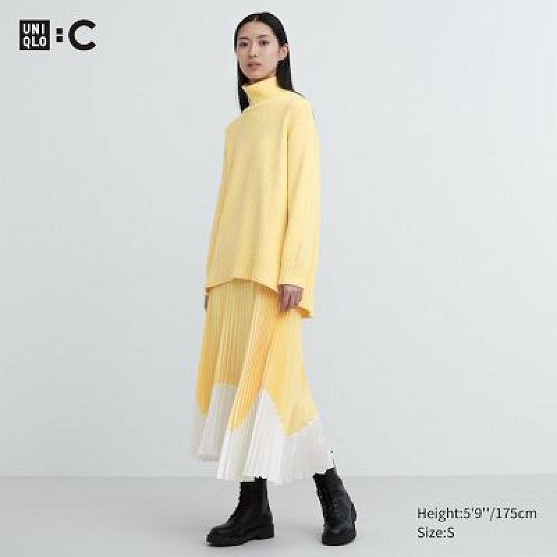 Uniqlo Pleated Color Block レディース スカート 黄色 | 888926