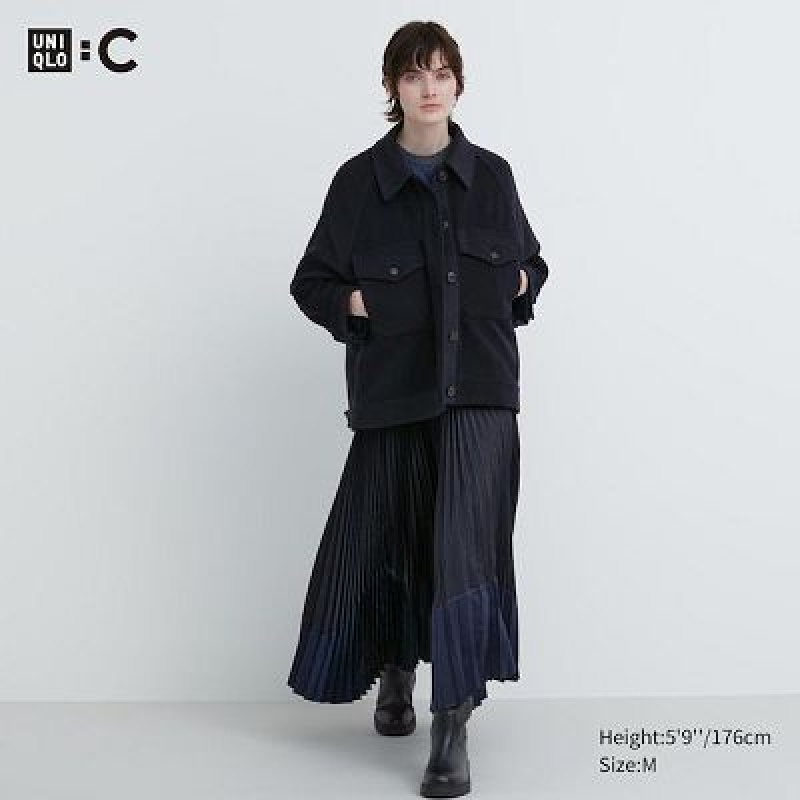 Uniqlo Pleated Color Block レディース スカート 黒 | 9613910