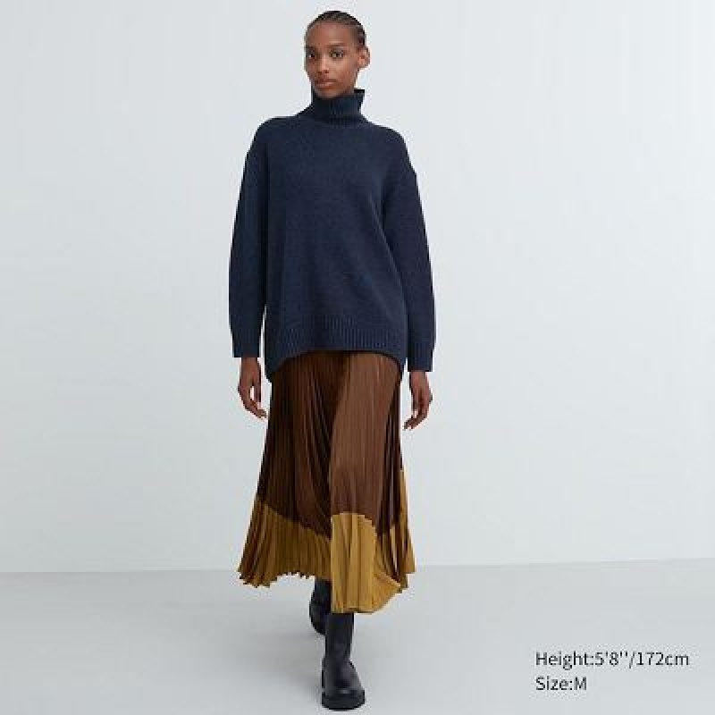 Uniqlo Pleated Color Block レディース スカート ブラウン | 9987115