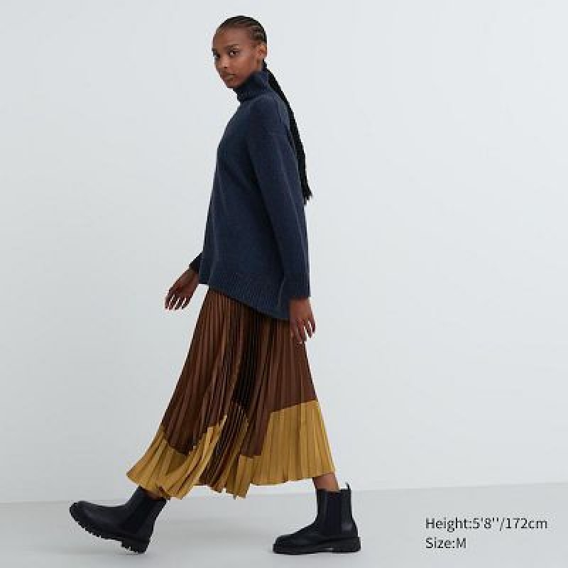 Uniqlo Pleated Color Block レディース スカート ブラウン | 9987115