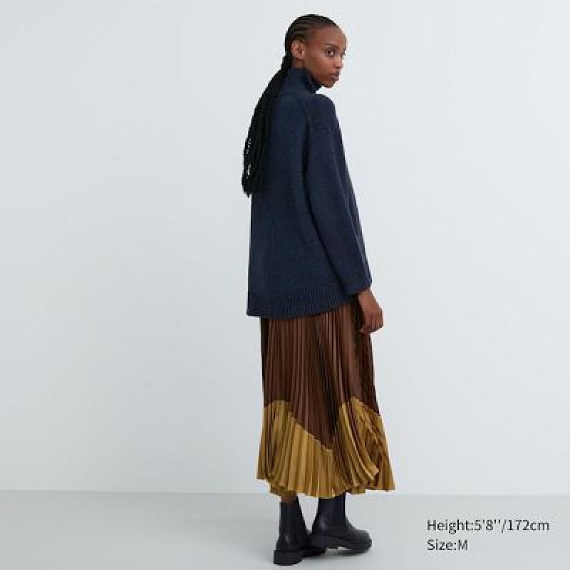 Uniqlo Pleated Color Block レディース スカート ブラウン | 9987115